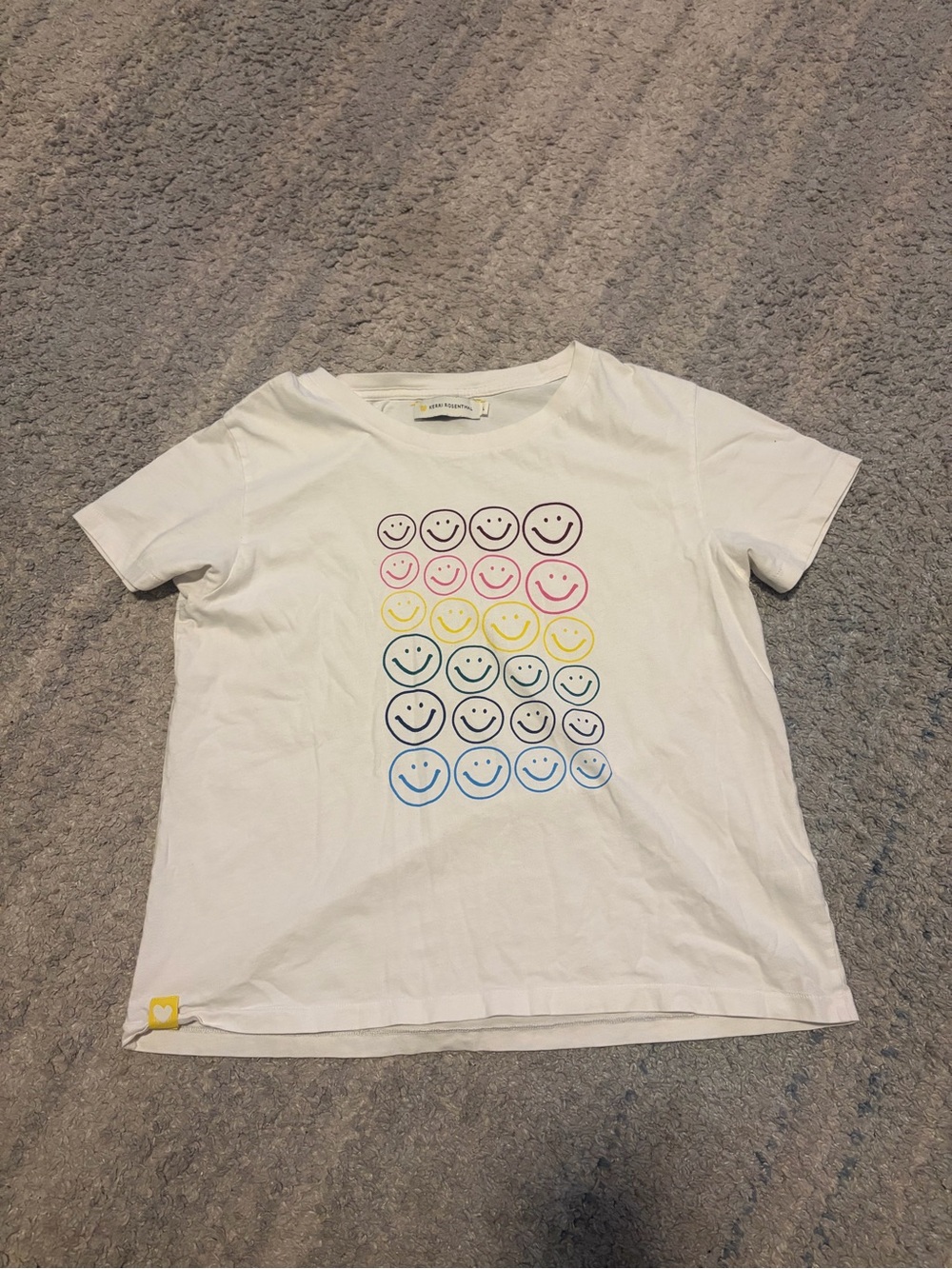 Kerri Rosenthal Womens L Large White Smiley Face Graphic T-Shirt 100% Cotton Tee